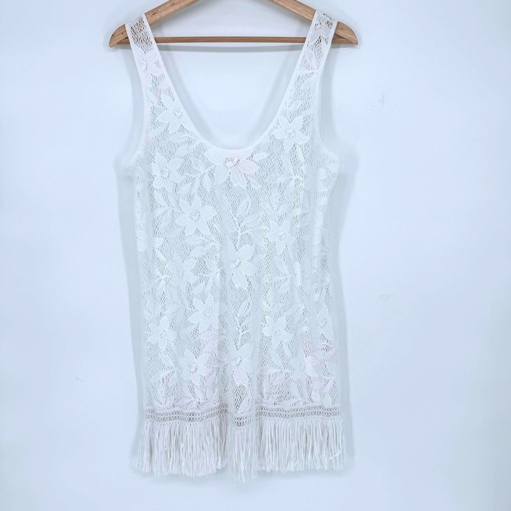 Victoria's Secret White Floral‎ Lace Fringe Swim Cover Up Dress Womens Coquette